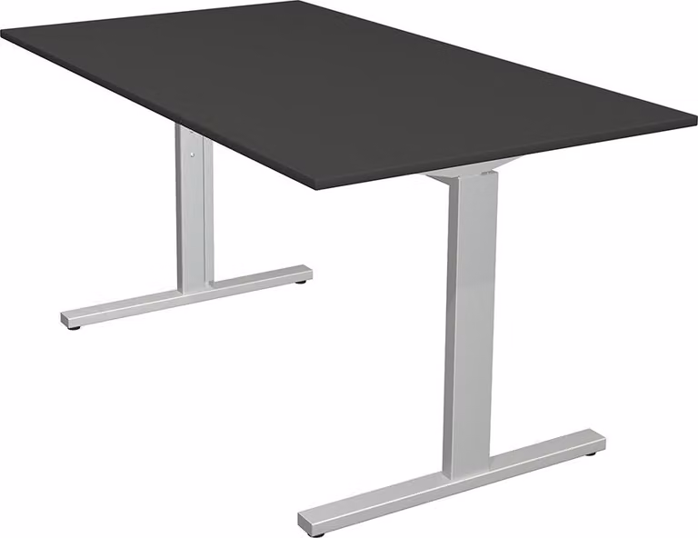 Scrivania Kerkmann Form 2 140x80x70-82 cm, base a T, argento alluminio e antracite