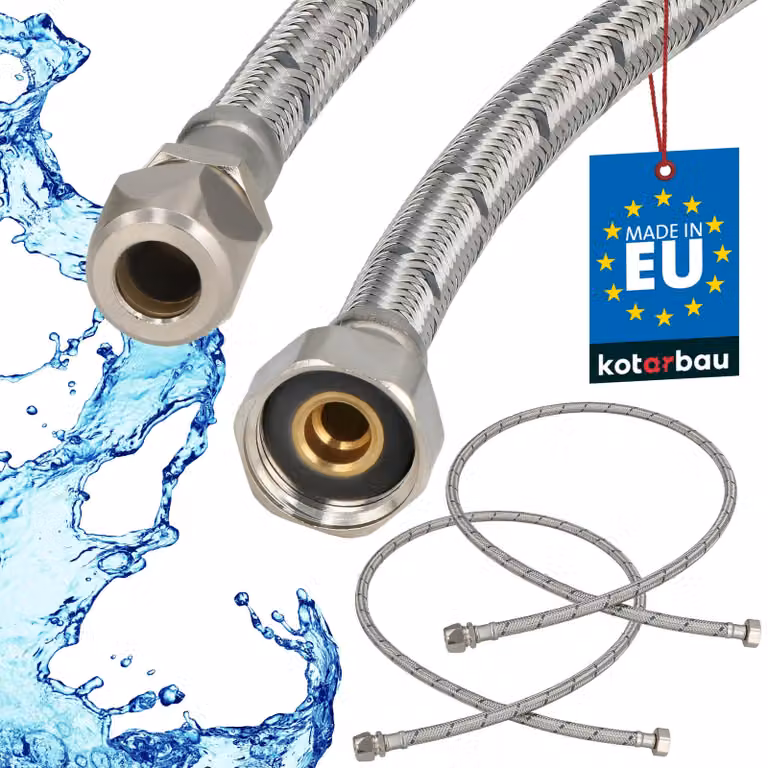 KOTARBAU® 2 Pezzi Tubo Flessibile per Rubinetto 1/2" x 3/8" Tubo di Raccordo 120cm Dado Girevole x Raccordo a Pressare Acciaio Inox