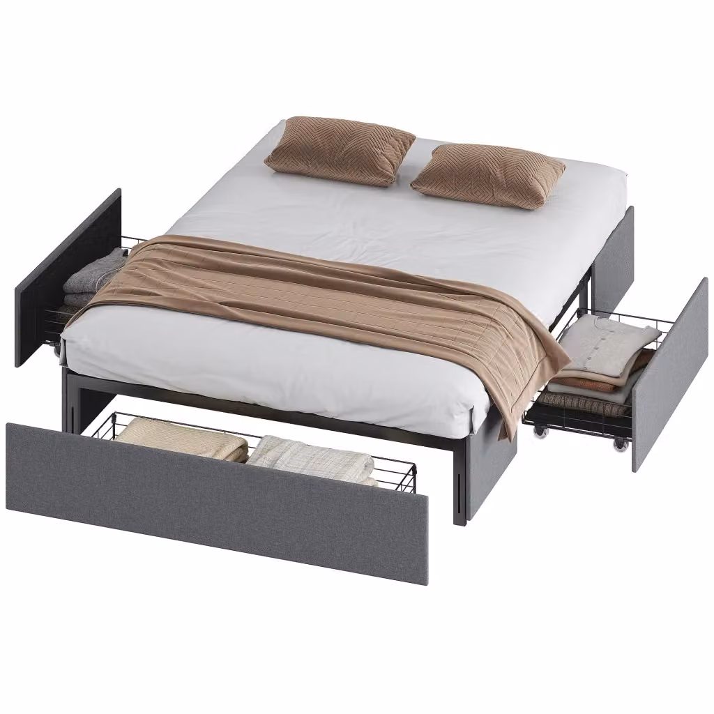 Letto contenitore matrimoniale imbottito Minimal con 3 cassetti e rete a doghe grigio L/P/H: 140 x 190 x 30 cm – 2