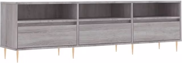Mobile TV moderno in legno e metallo grigio con scomparti multimediali L: 150 cm, P: 30 cm, H: 44,5 cm