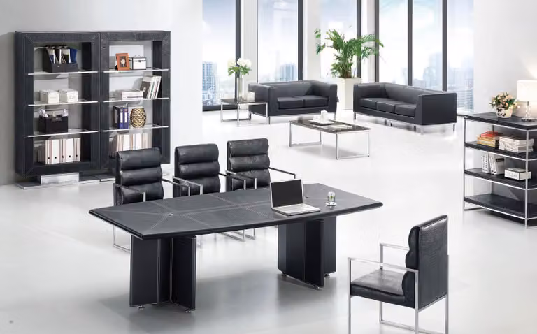 Moderner Konferenztisch aus MDF und Edelstahl in eleganter