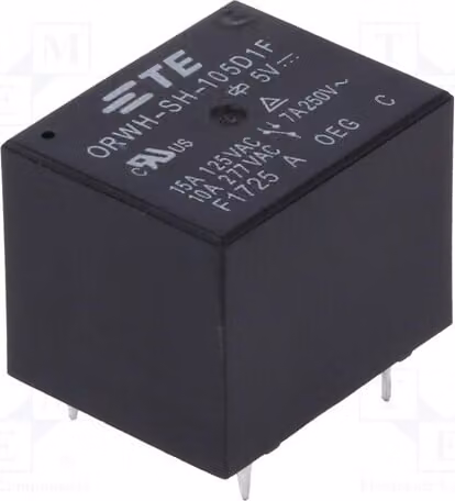 1 relè: elettromagnetico, 10A/277VAC. Bobina: 5VDC, 10A, codice prodotto 1-1721150-0. Relè elettromagnetico