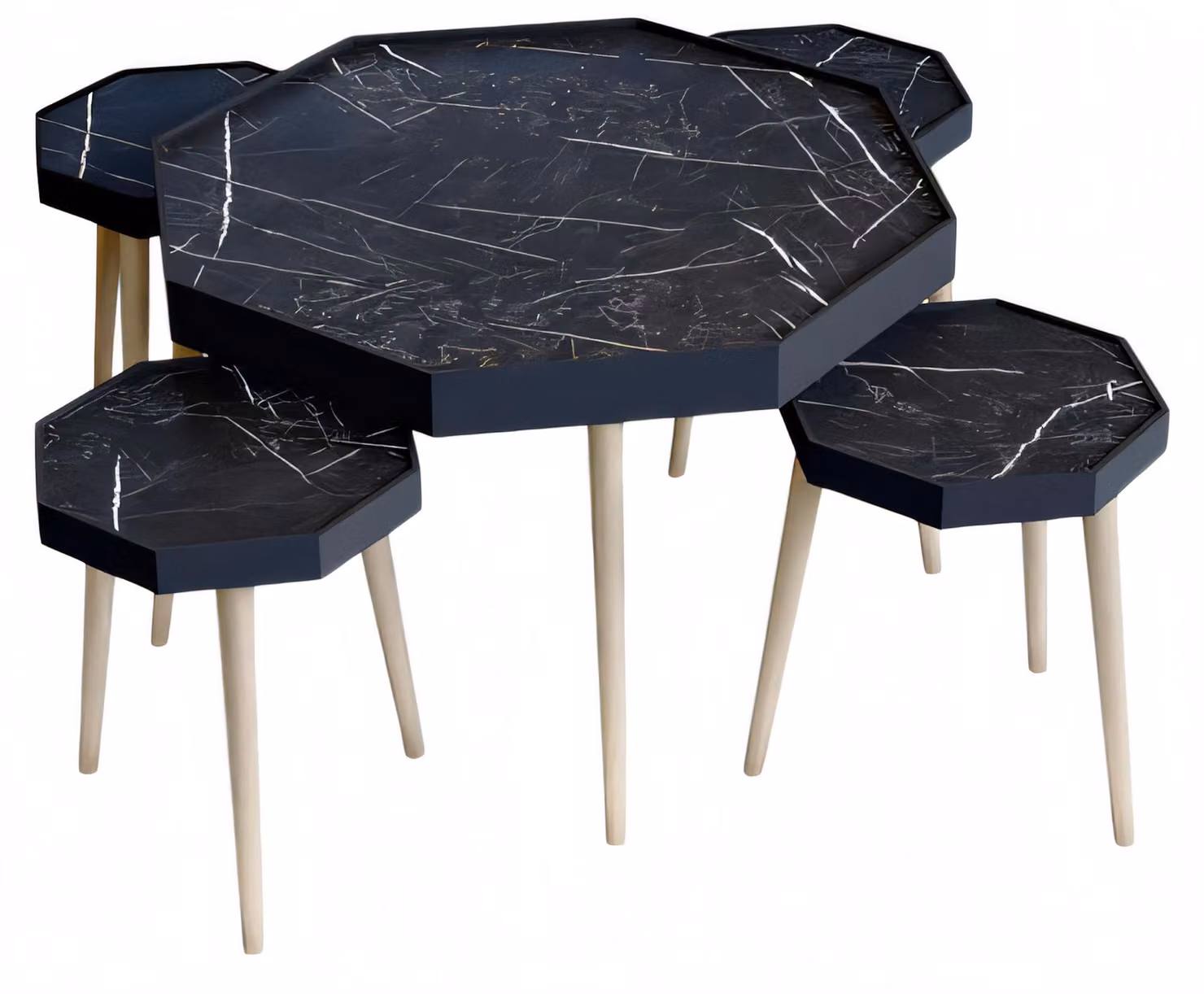 Schwarzer Holz Couchtisch mit Beistelltischen modernes Design