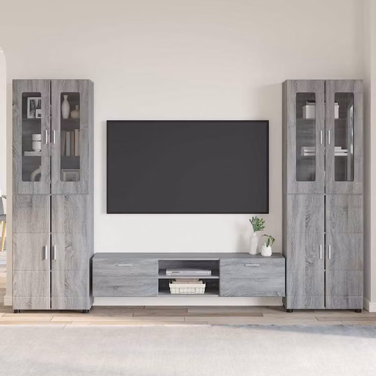 Set mobile TV vidaXL FLORIN in 3 pezzi, Grigio Sonoma, design moderno in legno ingegnerizzato