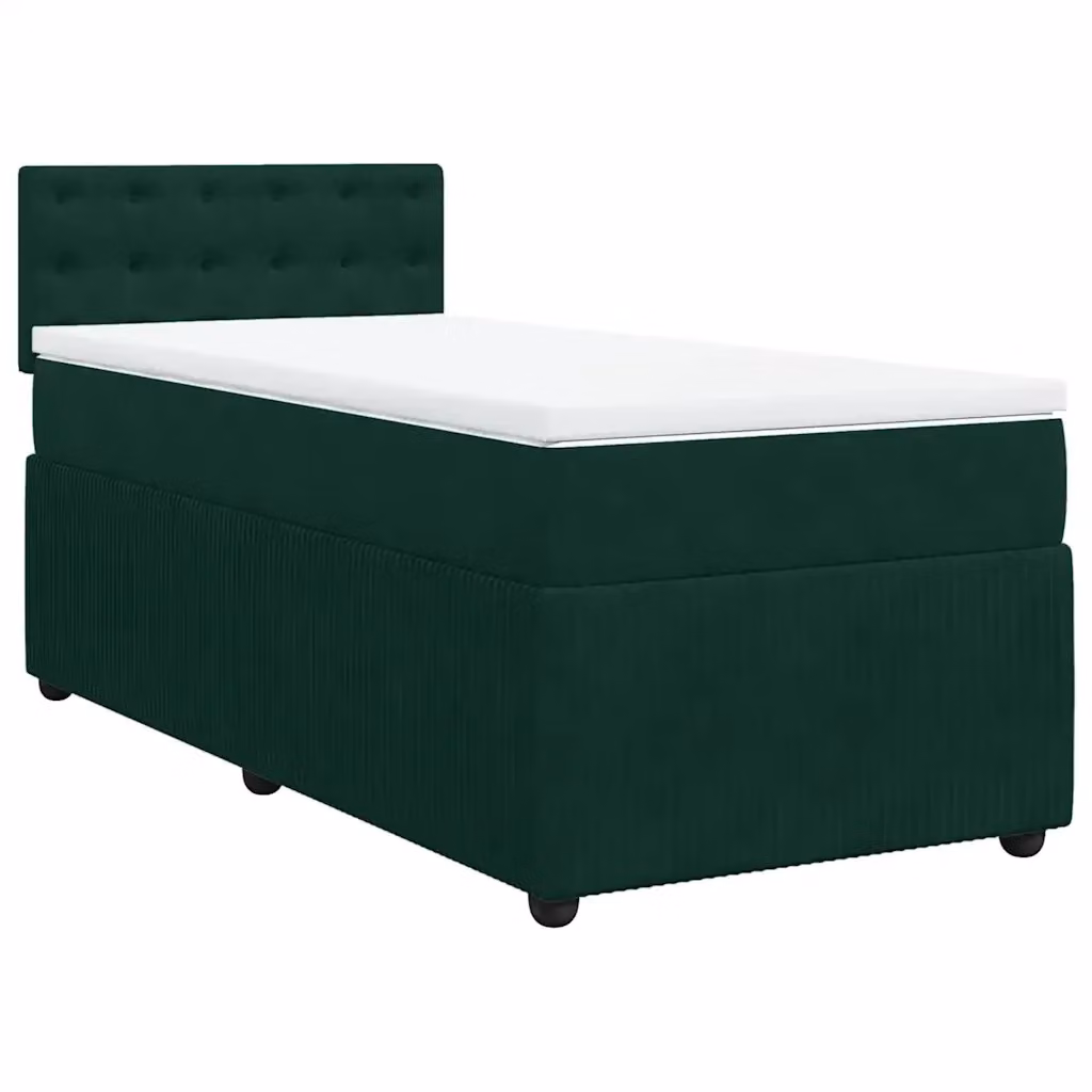 Letto Ibrido vidaXL con Giroletto a Molle e Materasso in Velluto Verde e Bianco L/P/H: 80 x 200 cm – 2