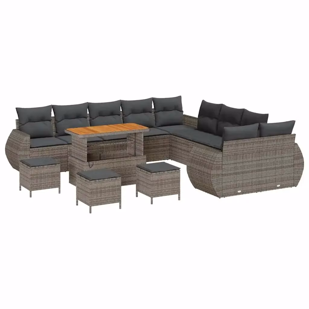 Set Divano da Giardino vidaXL a Forma a U in Polyrattan Grigio con Cuscini e Tavolino da 14 Pezzi – 2