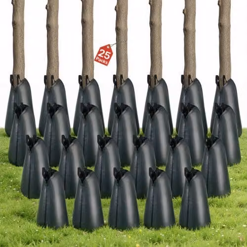 Set di 25 sacchi per irrigazione a goccia VEVOR per alberi, colore nero, capienza 75,7 litri, materiale in PE 190 g/m² con cerniera