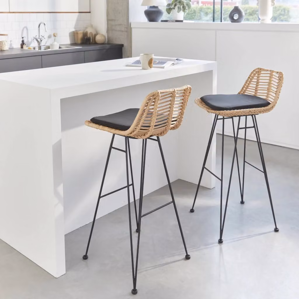 Set di 2 sgabelli da bar Sweeek in metallo e rattan nero stile industrial – 2