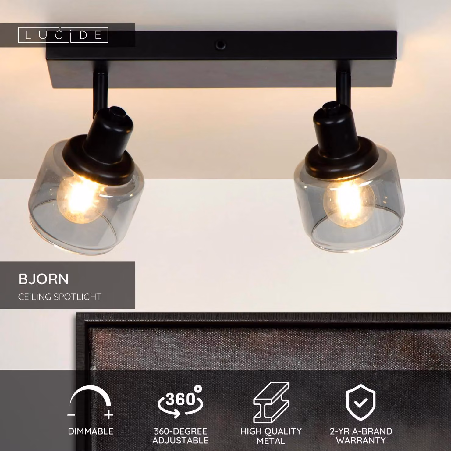 Doppio faretto da soffitto nero BJORN 2xE14 40W Lucide