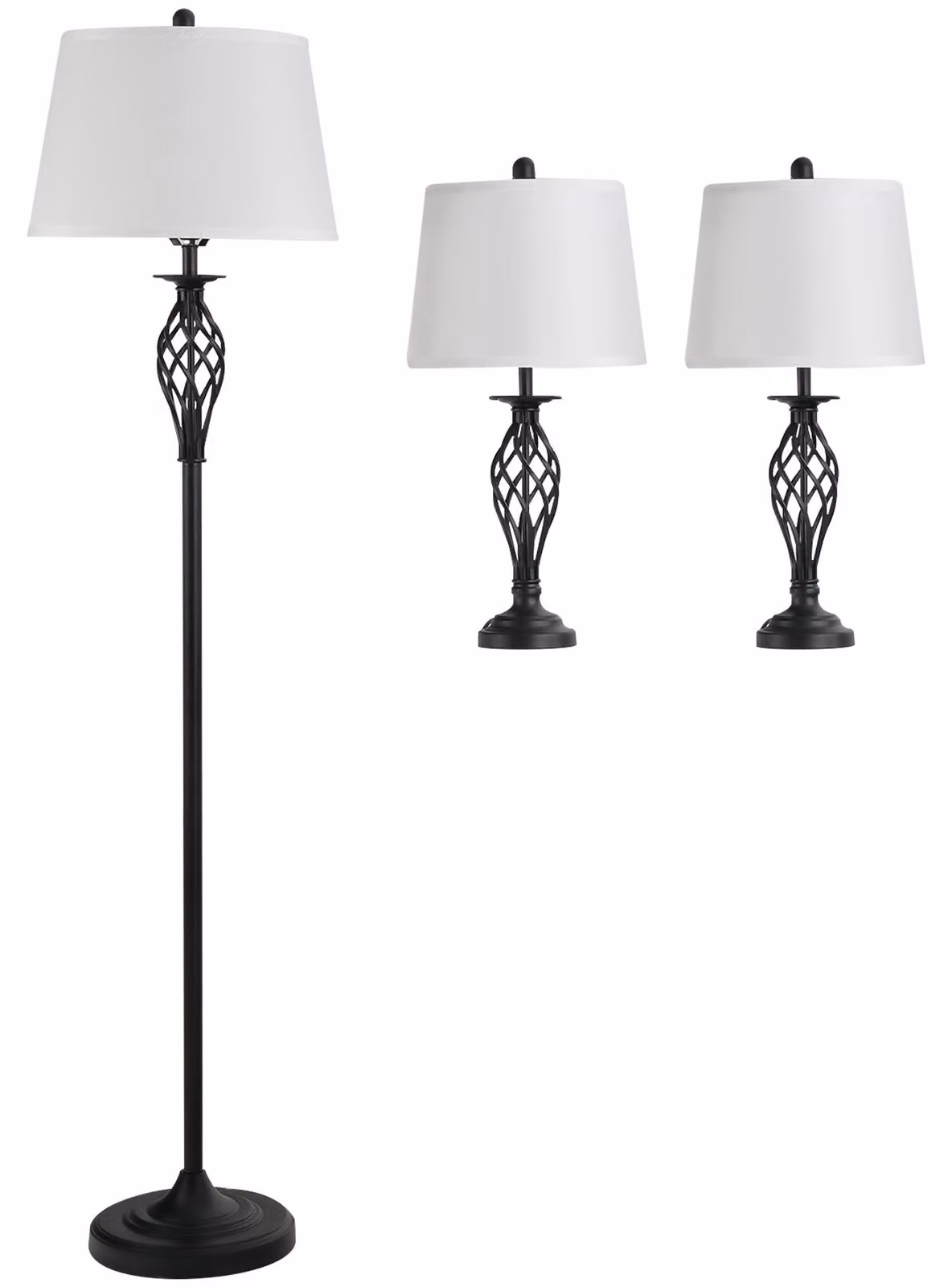 HOMCOM 1 Lampada da Terra e 2 Lampade da Tavolo in Metallo, Design Vintage, Nero e Bianco