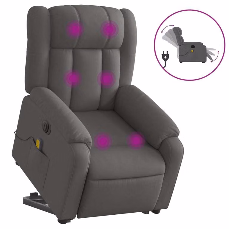 Poltrona Alzapersona Massaggi Elettrica Grigio Scuro Tessuto