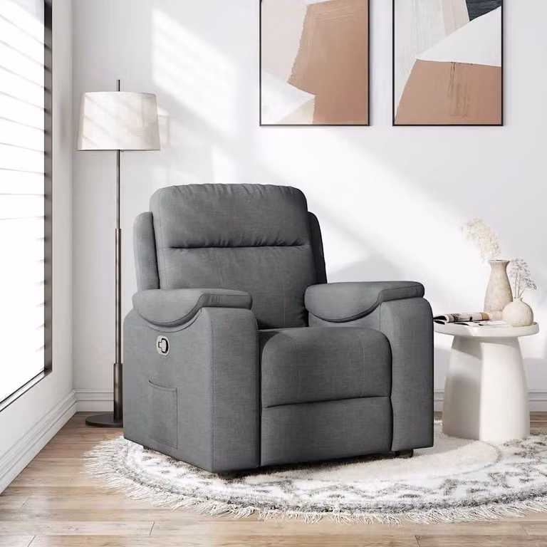 vidaXL Poltrona Reclinabile Relax in Tessuto Grigio con Braccioli e Regolazione Manuale