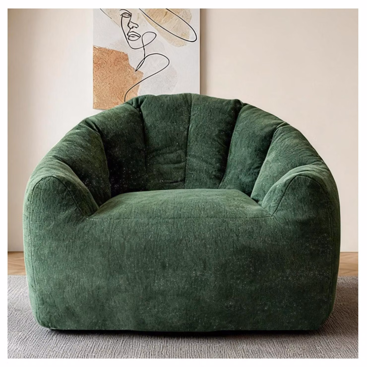 MODFU Divano a un posto con schienale ondulato, divano lounge in flanella per soggiorno e camera da letto, verde