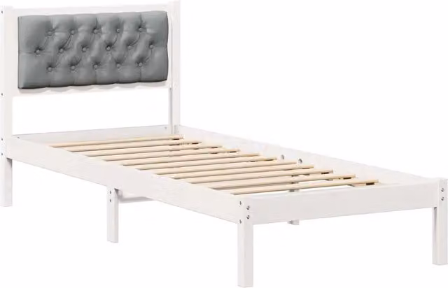 Letto singolo in pino massello laccato bianco e grigio con design minimalista L/P/H: 190 x 90 x 85,5 cm