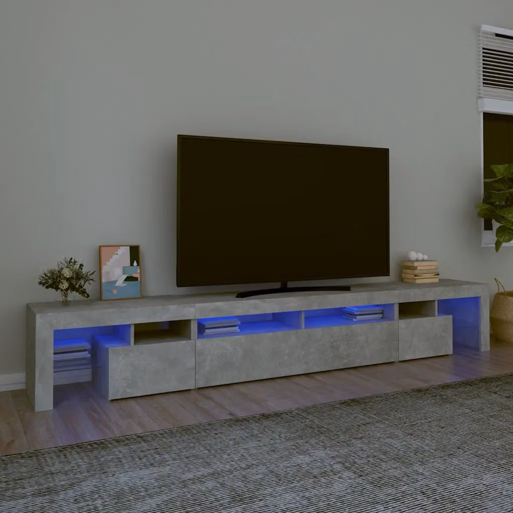 vidaXL Mobile Porta TV Moderno con Luci LED Integrate Grigio Cemento L: 260 cm, P: 40 cm, H: 36,5 cm