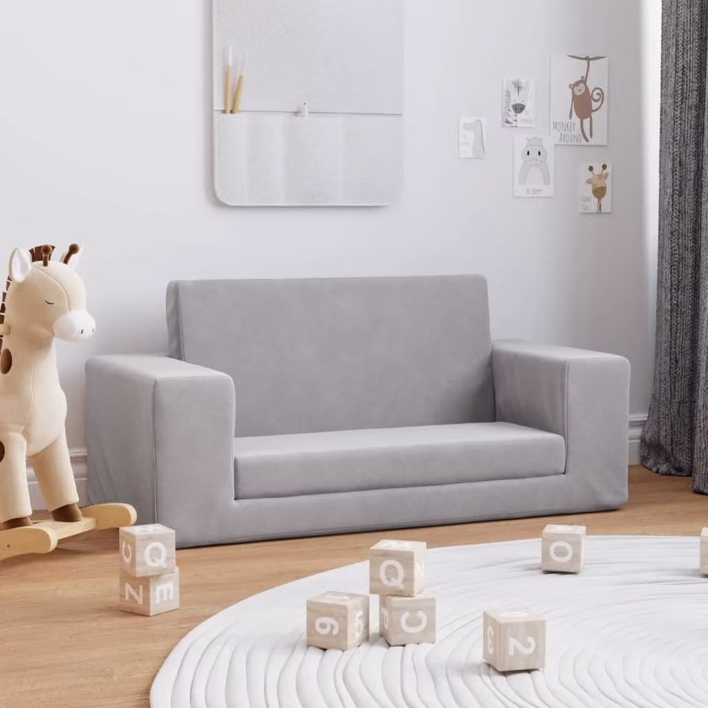 Maison Exclusive - Divano letto per bambini, 2 posti, grigio chiaro, in morbido tessuto peluche