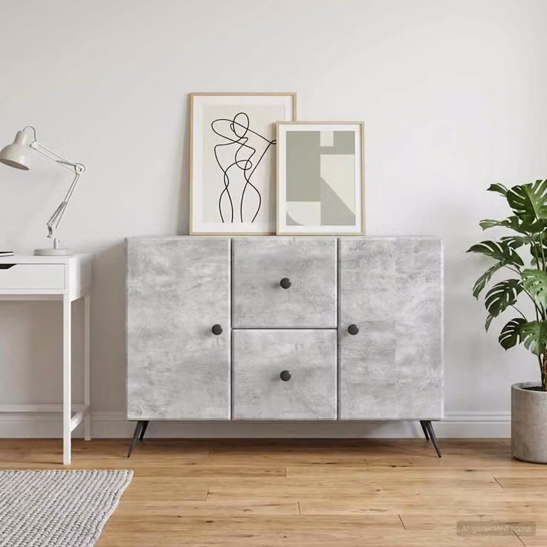 Credenza moderna vidaXL in legno MDF Grigio con illuminazione integrata L: 89 cm, P: 34,5 cm, H: 60 cm