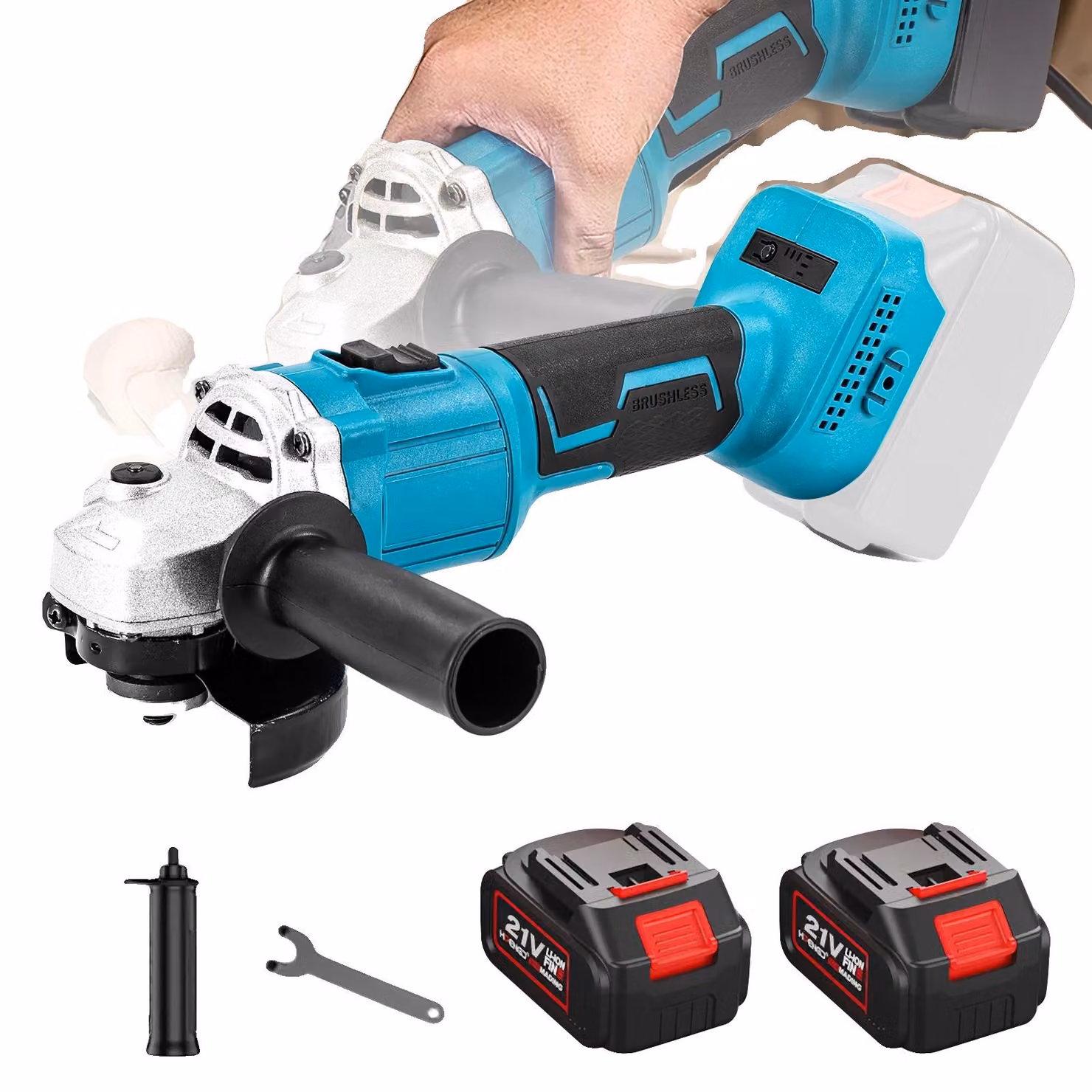 Smerigliatrice angolare, motore brushless, design senza fili, 2 BATTERIE