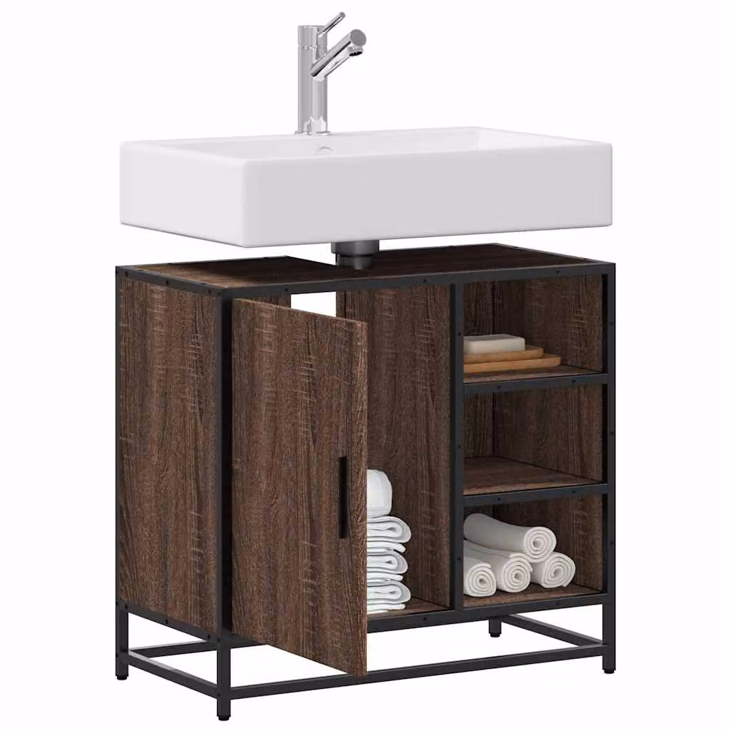 Mobile Lavabo da Bagno vidaXL in Rovere Marrone con Ripiani e Ante, L 65 x P 33 x H 60 cm