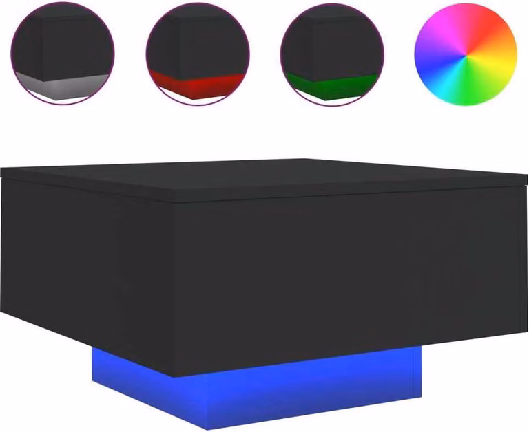 Tavolino da Soggiorno con Luci LED Nero 55x55x31 cm