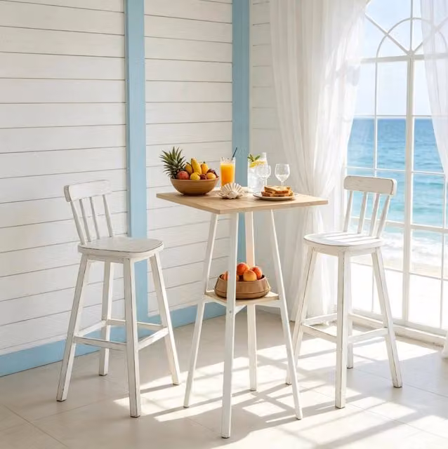 Tavolo bar quadrato 55x55 cm con ripiano, rovere e bianco