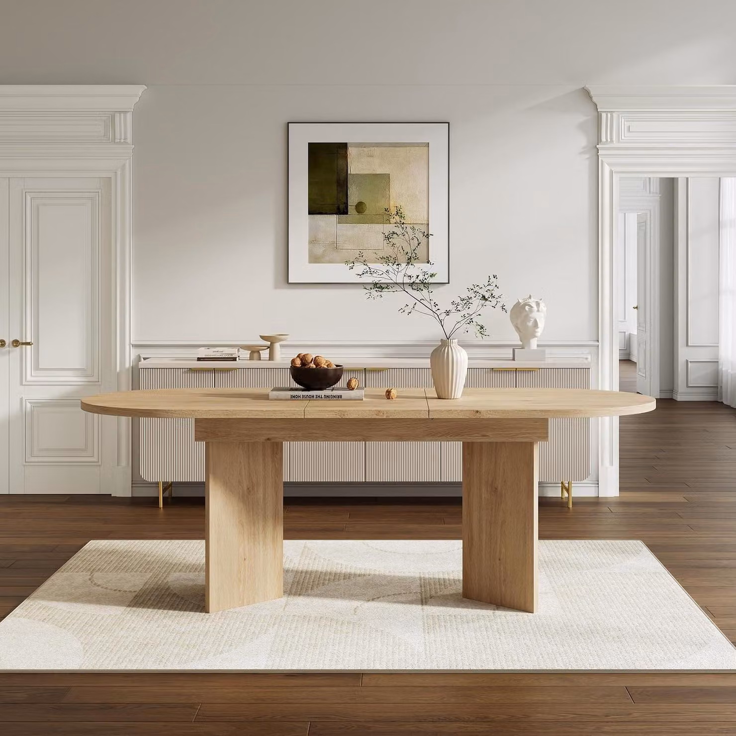 Tavolo da pranzo allungabile, legno con finitura effetto legno di quercia, dimensioni 140-180x90x75 cm, angoli arrotondati