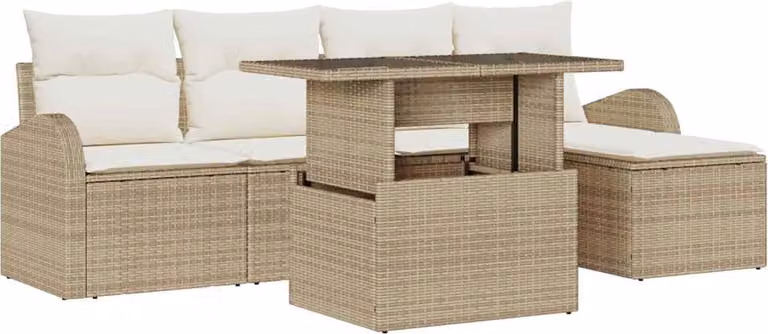 Set Divano da Giardino con cuscino 6 pcs Beige polyrattan