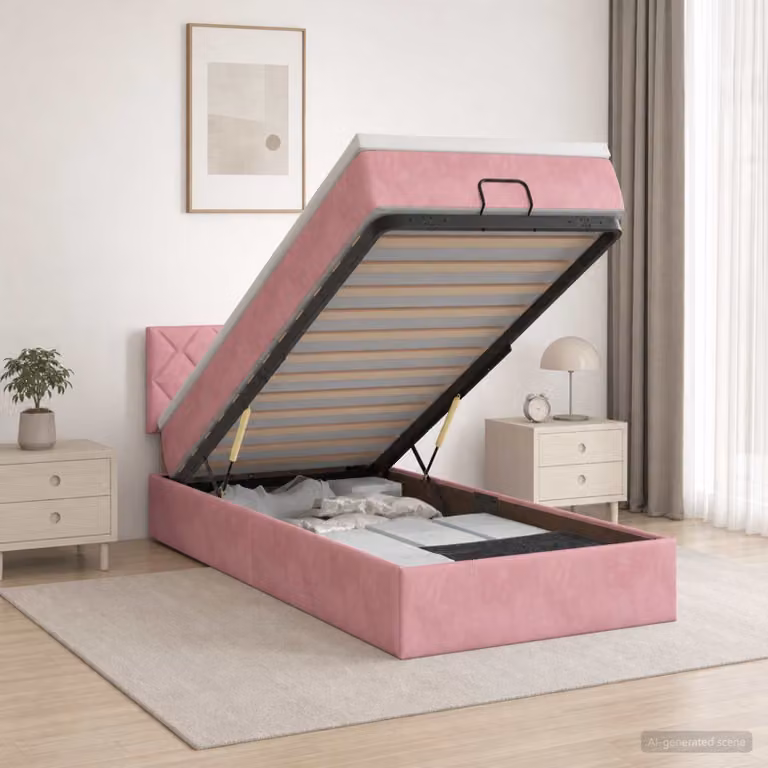 Letto ottomano con materasso vidaXL in velluto rosa, L 100 x P 200 cm