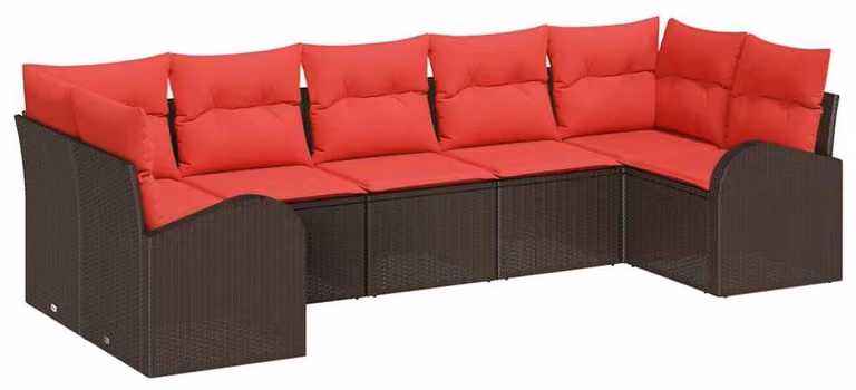 Set Divano da Giardino 7 pcs Marrone e Rosso polyrattan