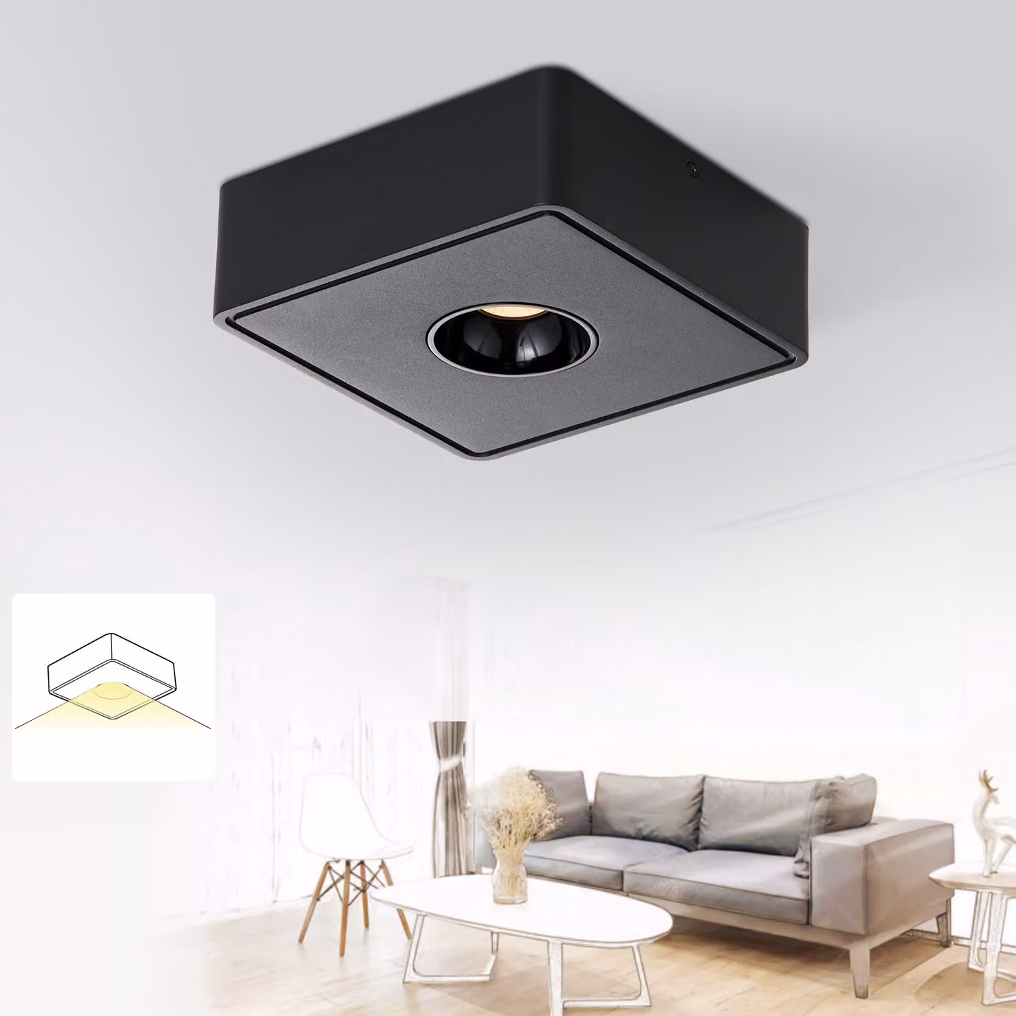ZMH LED plafoniera nero faretto da soffitto a superficie con 1 fiamma faretto da soffitto bianco caldo faretto angolare 7W per cucina soggiorno sala da pranzo corridoio corridoio
