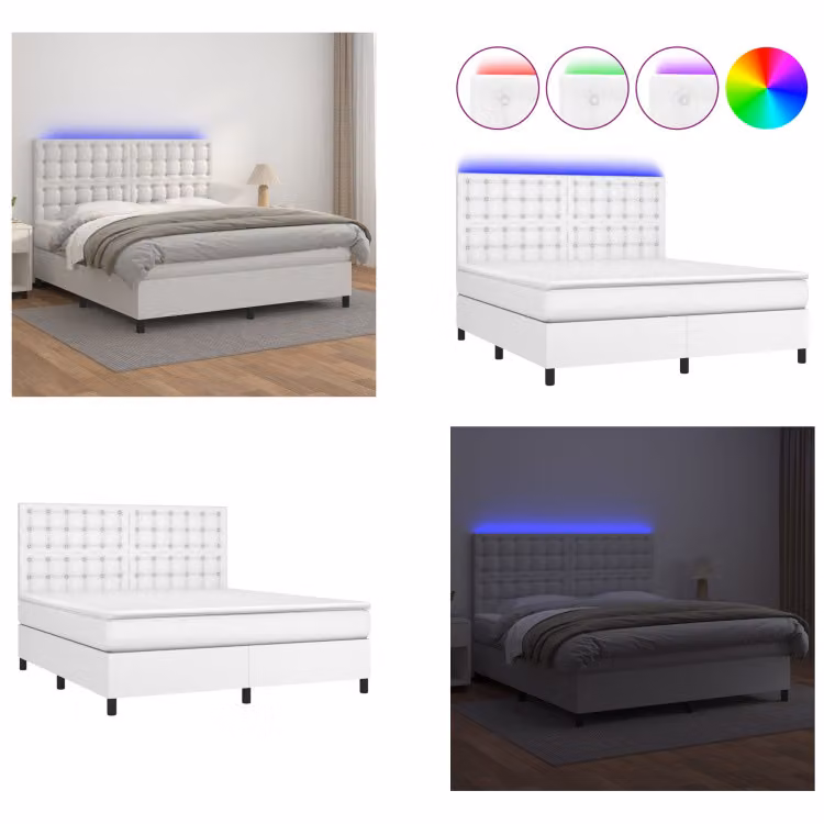 vidaXL Letto a molle con materasso e LED bianco 160x200 cm in Pelle finta - Letto a molle - Boxspringbetten - Bett - Schlafzimmermöbel