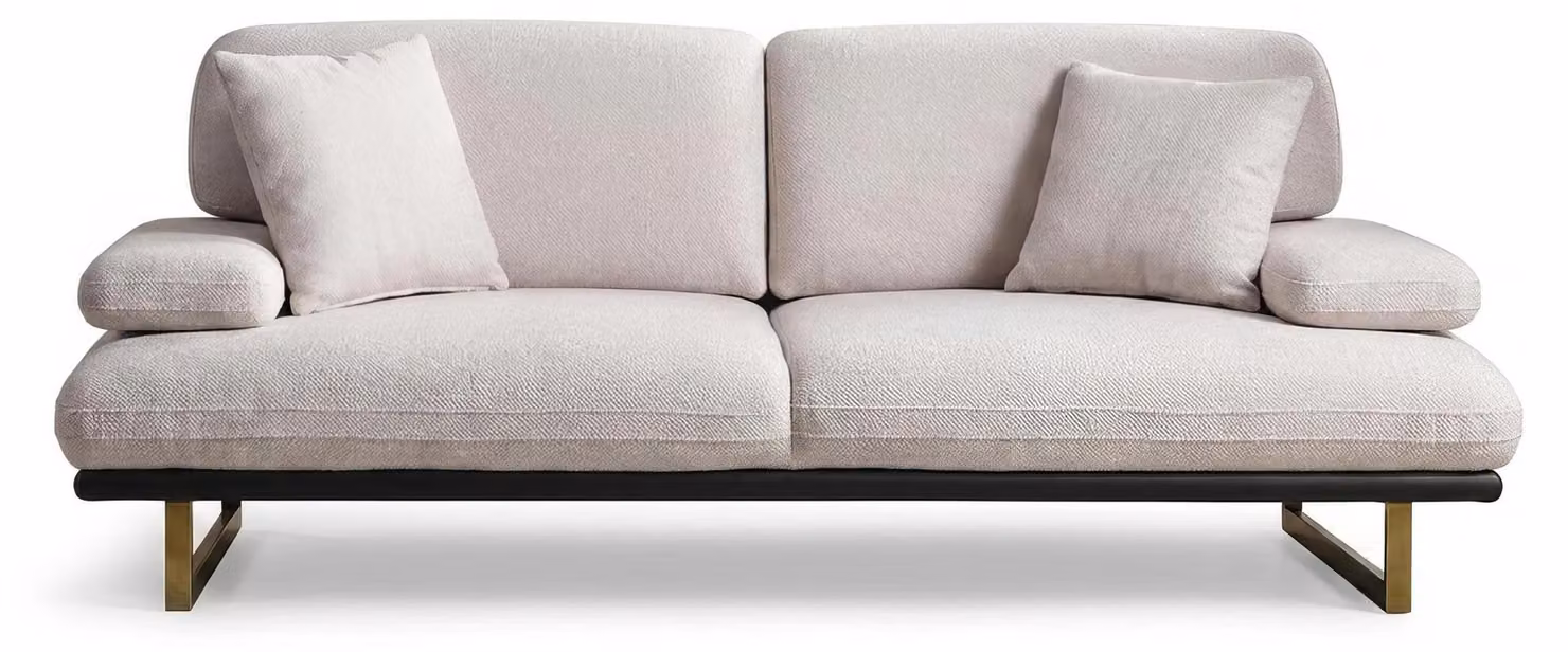 Divano a 3 posti con tavolino e poggiapiedi, design moderno, bianco, elegante, set completo