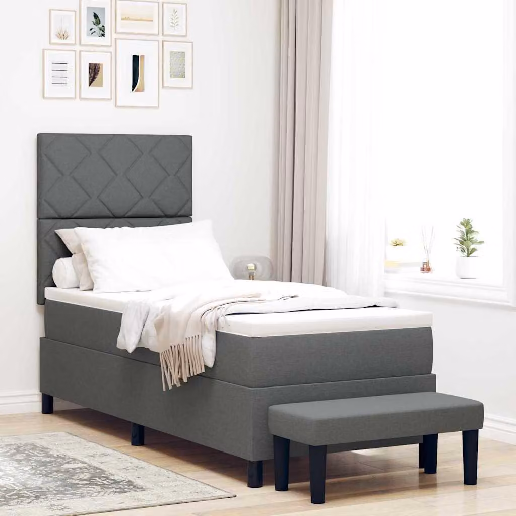 Maison Exclusive - Letto boxspring con testiera grigio scuro 80 x 200 cm in tessuto
