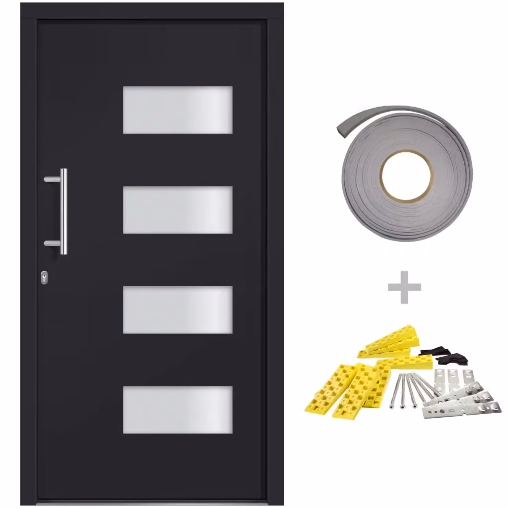 Porta d'Ingresso Moderna vidaXL in Alluminio e PVC Colore Antracite L: 100 cm, H: 210 cm – 2