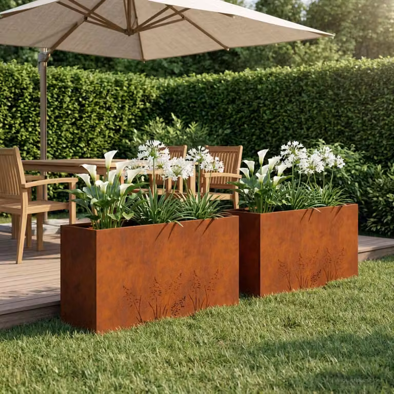 Set di 2 vasi da giardino vidaXL in metallo color marrone, L: 100 cm, P: 20 cm, H: 49 cm