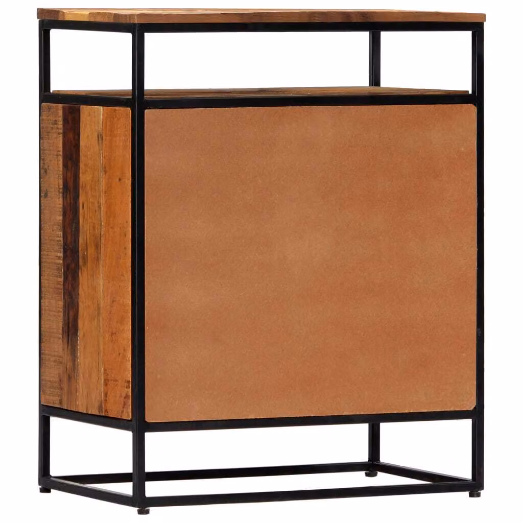 Credenza 60x35x76 cm in Legno Massello di Recupero e Acciaio