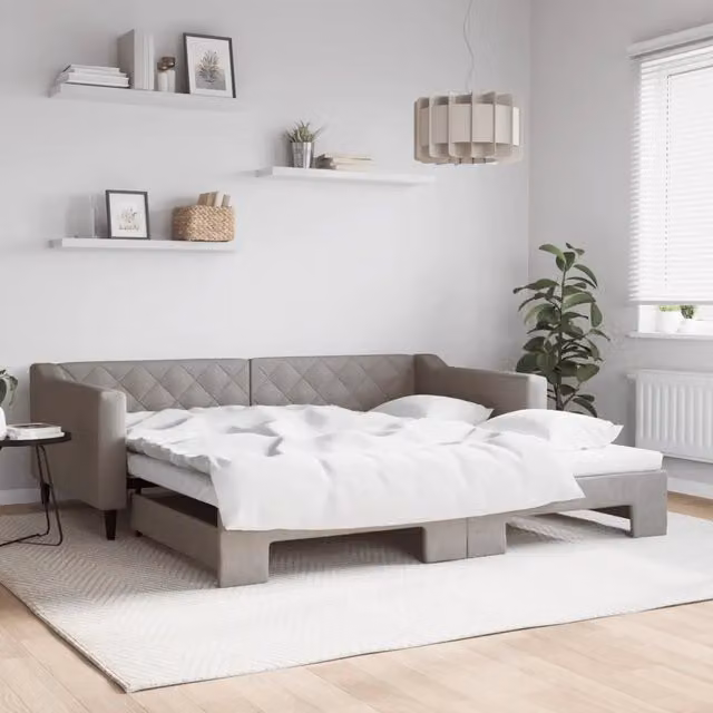 Divano Letto con Letto Estraibile-Sofa Letto-Daybed Tortora 100x200 cm in Tessuto 381879