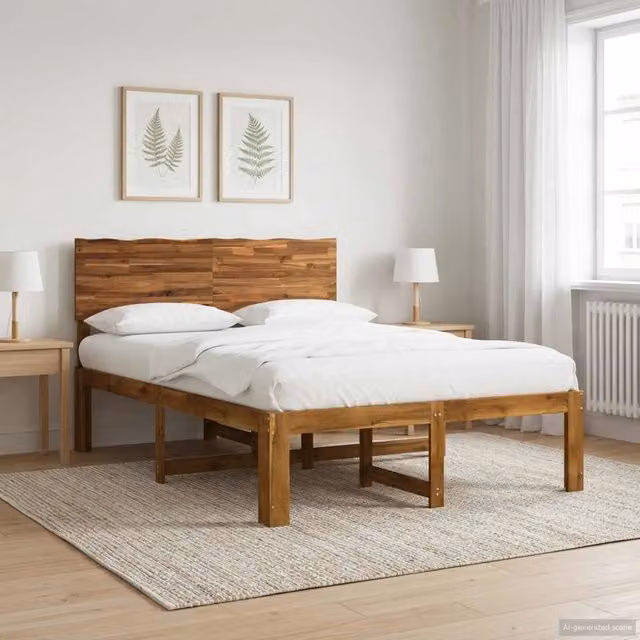 Letto matrimoniale con testiera ROSTOCK vidaXL in legno di acacia naturale, L/P/H: 140 x 200 x 101 cm