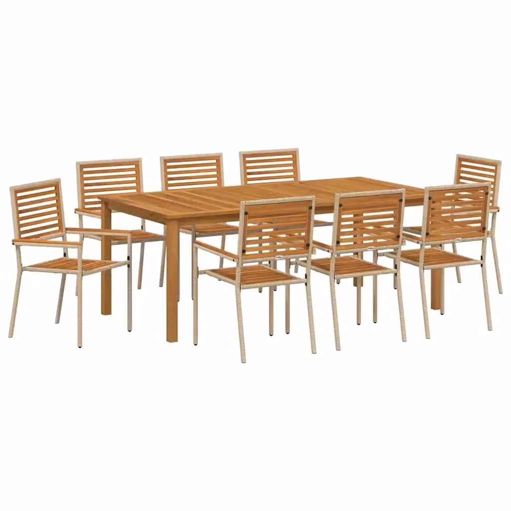 Set da Pranzo per Giardino e Terrazzo vidaXL in Legno di Acacia e Polyrattan, 9 Pezzi, Beige e Marrone – 2