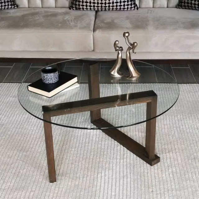 DMORA Tavolino da Salotto Moderno Quadrato in Legno Marrone e Vetro Trasparente L/P/H: 80 x 80 x 41 cm – 1