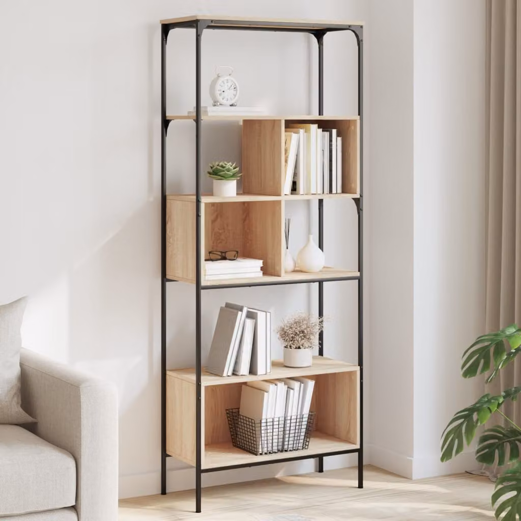 Libreria con 5 Ripiani vidaXL in Stile Industrial, Colore Rovere, L/P/H: 76 x 33 x 188,5 cm