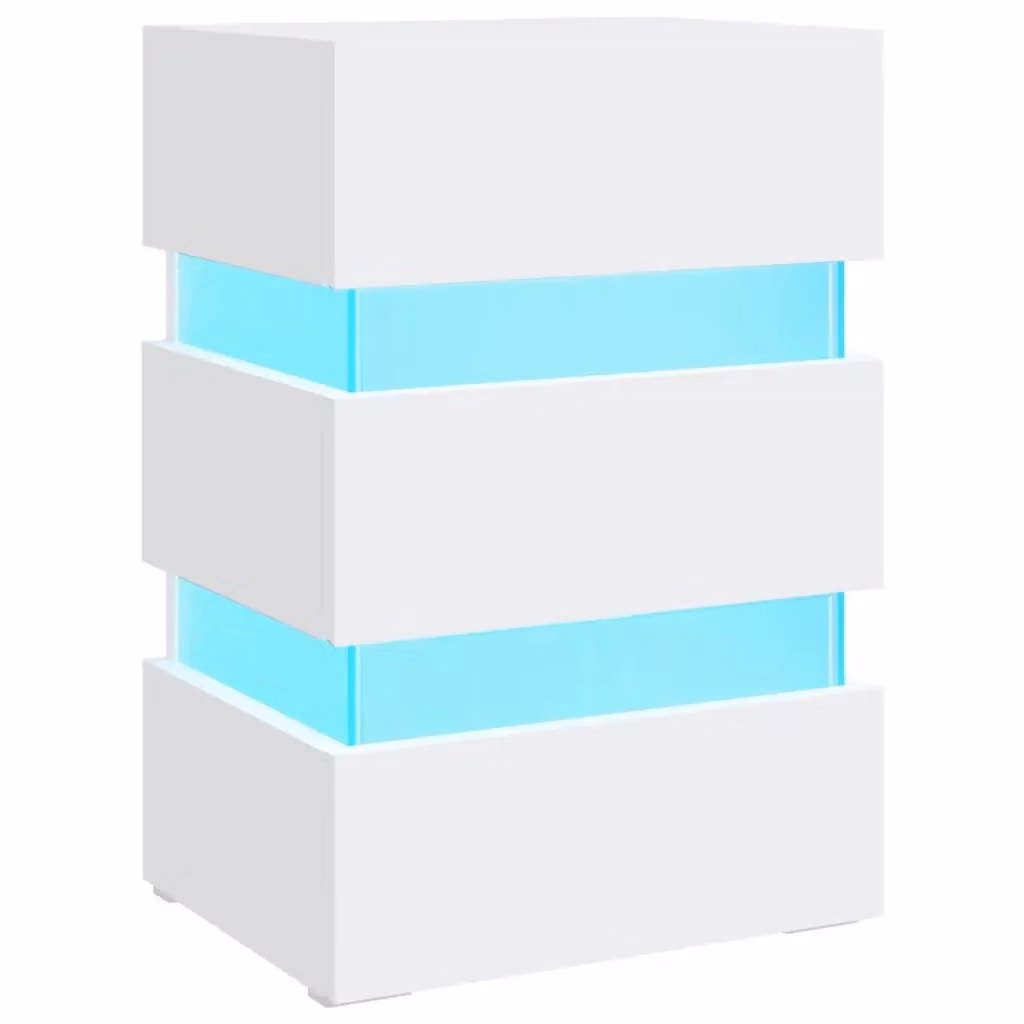 Comodino moderno vidaXL con luci LED integrate in legno bianco L: 45 cm, P: 35 cm, H: 67 cm – 2