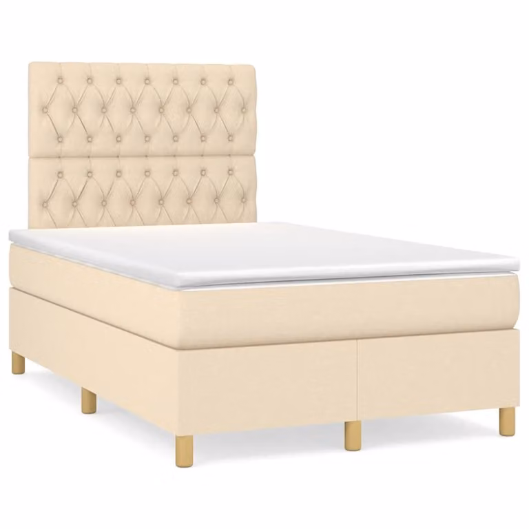 Letto Ibrido vidaXL con Giroletto a Molle e Materasso a Tasche in Tessuto Beige e Bianco, L/P/H: 120 x 200 x 123 cm
