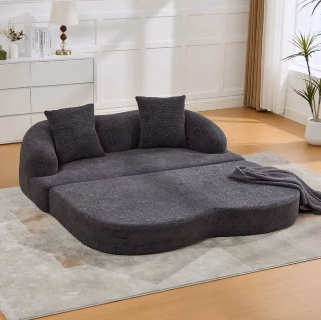Divano letto 2 posti pieghevole in ciniglia grigio scuro; 157 x 84 x 65 cm
