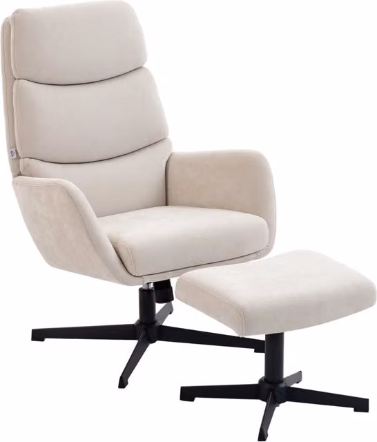Poltrona Relax con Poggiapiedi ¨C Zephmum ¨C Beige, Tessuto, Struttura in Metallo