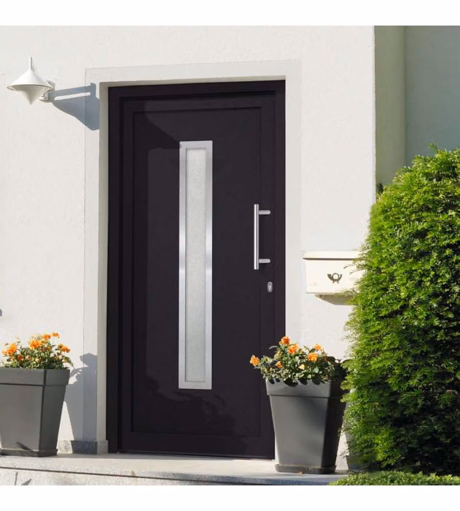 Porta di Ingresso Moderna vidaXL in Acciaio e Alluminio con Inserti in Vetro, Antracite e Bianco, L: 98 cm, H: 200 cm