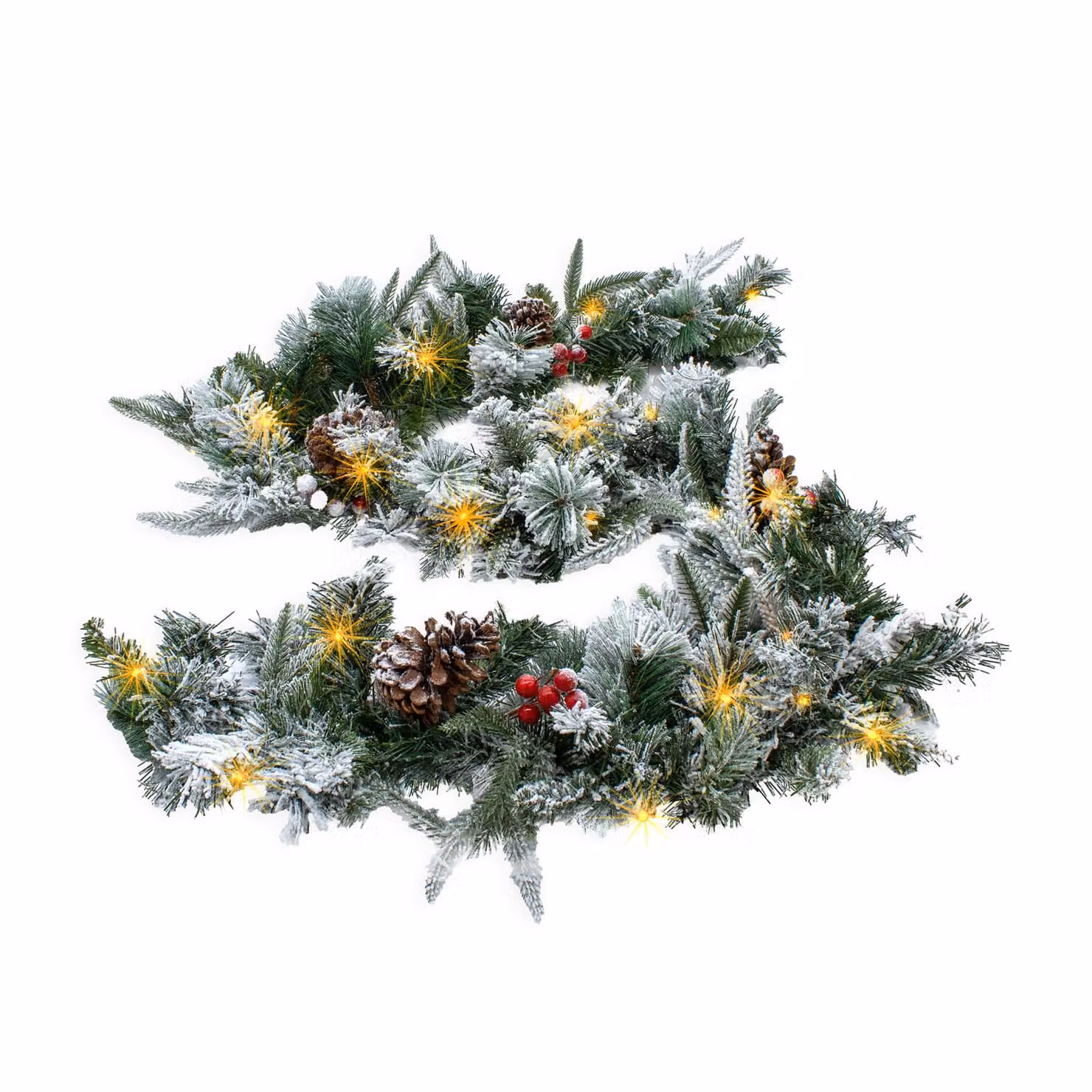 3.12.A14 Ghirlanda natalizia con neve - bacche - illuminata 50 LED / batteria / timer - lunghezza: 274 cm (HSG10F-274)
