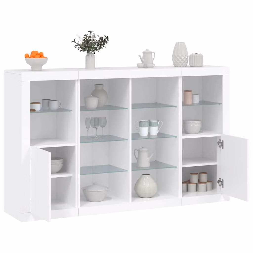 Set di 3 credenze moderne vidaXL in legno multistrato bianche con luci LED integrate da appendere a parete