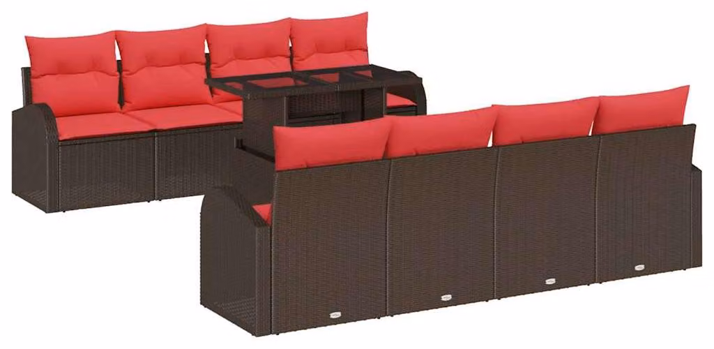 Set Divano da Giardino 9 pcs Marrone polyrattan
