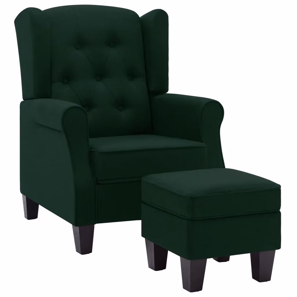 vidaXL Poltrona Lounge con Poggiapiedi Verde in Tessuto e Imbottitura in Schiuma – 2